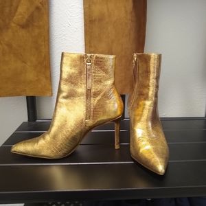 Zara gold leather pointy heel booties